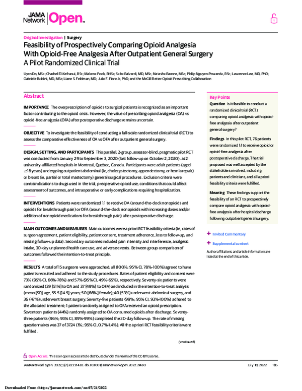 (PDF) Feasibility of Prospectively Comparing Opioid Analgesia With ...
