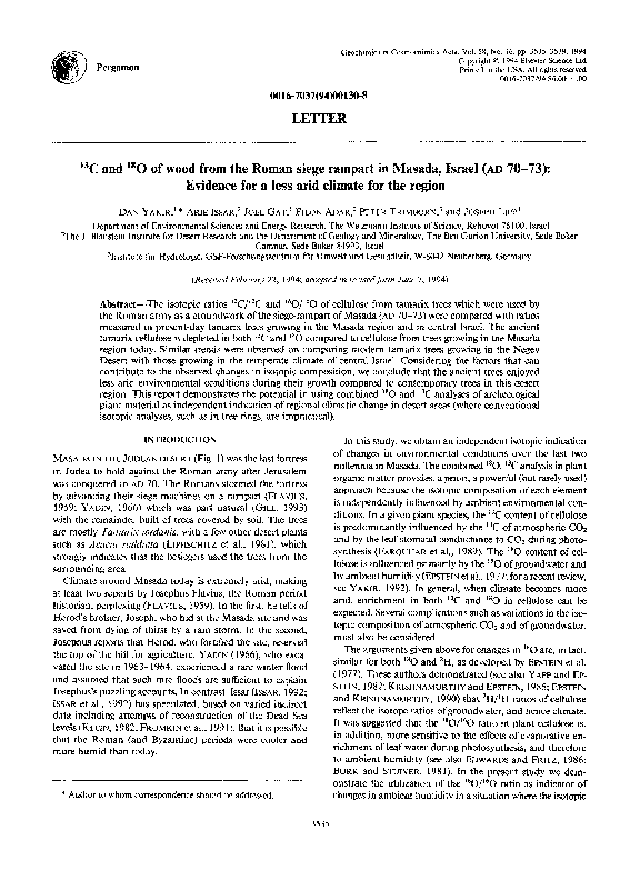 (PDF) 13C and 18O of wood from the Roman siege rampart in Masada ...