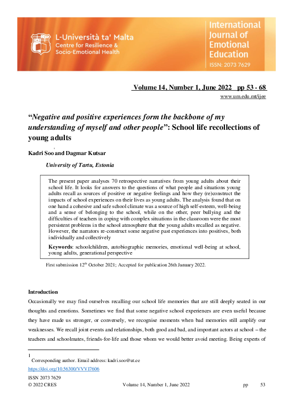 (PDF) “Negative and positive experiences form the backbone of my ...