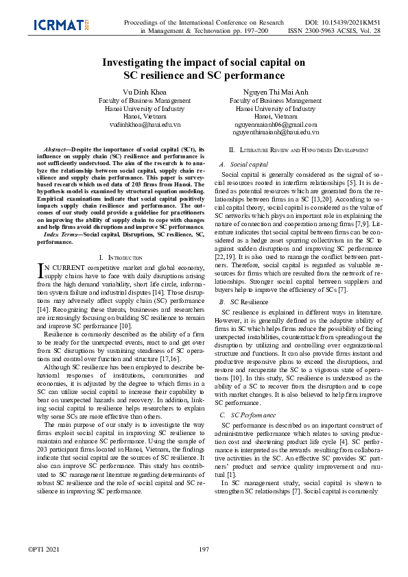 (PDF) Investigating the impact of social capital on SC resilience and ...
