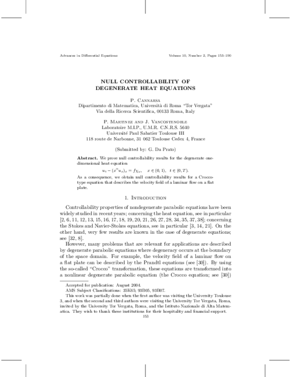(PDF) Null controllability of degenerate heat equations