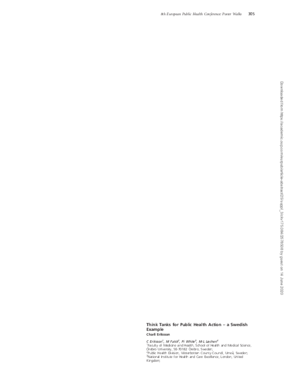 (PDF) Think Tanks for Public Health Action – a Swedish Example