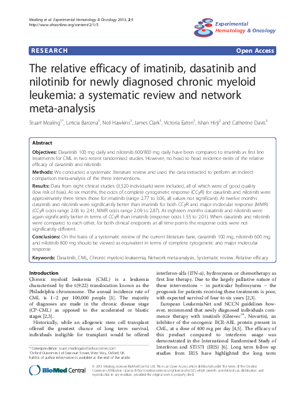 (PDF) The relative efficacy of imatinib, dasatinib and nilotinib for ...