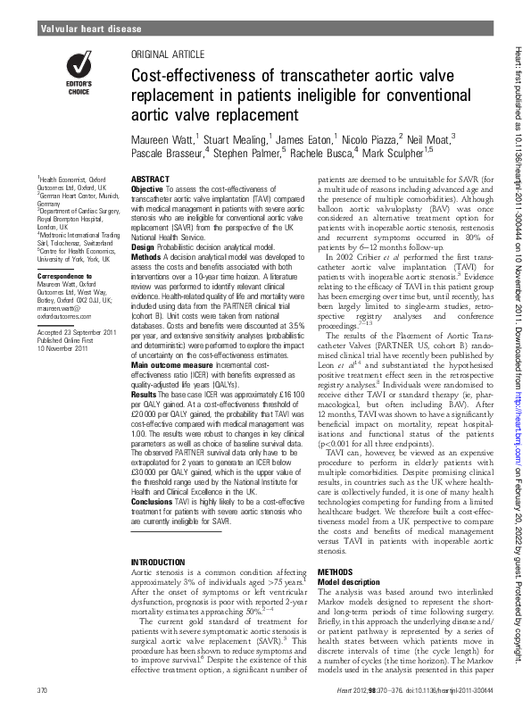 (PDF) Cost-effectiveness of transcatheter aortic valve replacement in ...