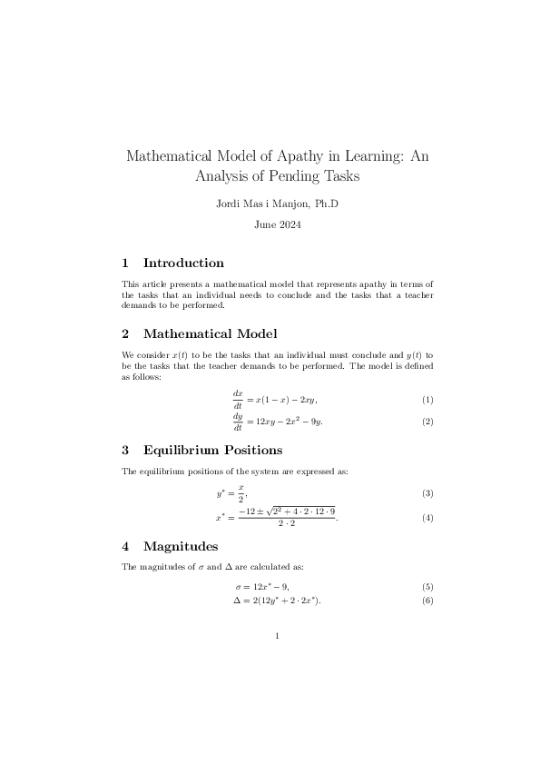 (PDF) Mathematical Model of Apathy in Learning: An Analysis of Pending ...