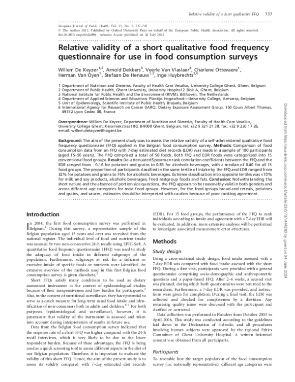 (PDF) Relative validity of a short qualitative food frequency ...