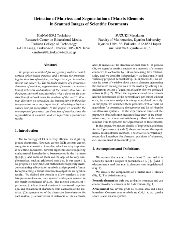 (PDF) Detection of matrices and segmentation of matrix elements in ...