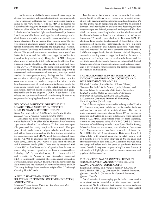 (PDF) The Longitudinal Association Between Social Isolation and ...