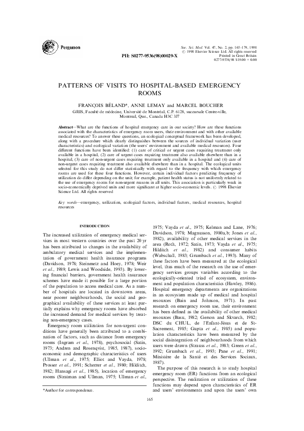 (PDF) Patterns of visits to hospital-based emergency rooms