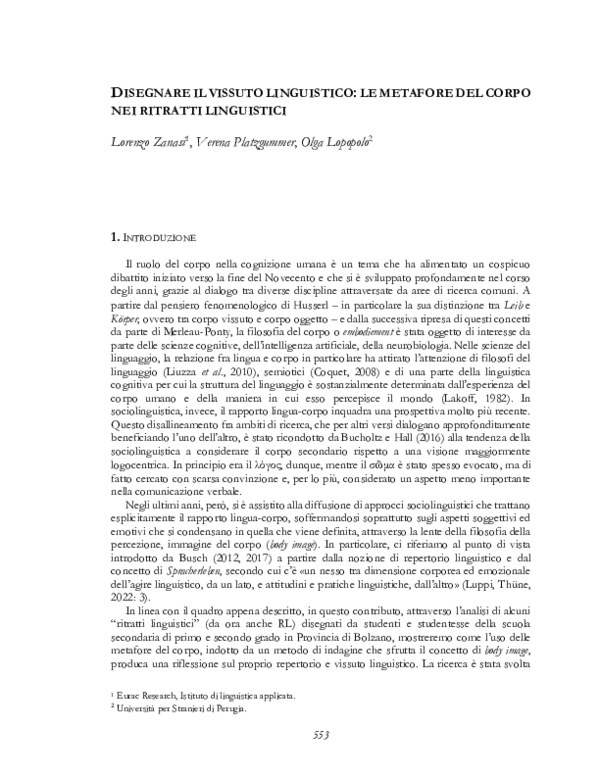 (PDF) Disegnare il vissuto linguistico: le metafore del corpo nei ...