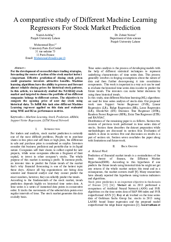 (PDF) A comparative study of Different Machine Learning Regressors For ...