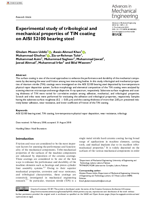 (PDF) Experimental study of tribological and mechanical properties of ...
