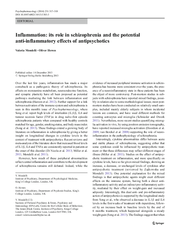 (PDF) Inflammation: its role in schizophrenia and the potential anti ...