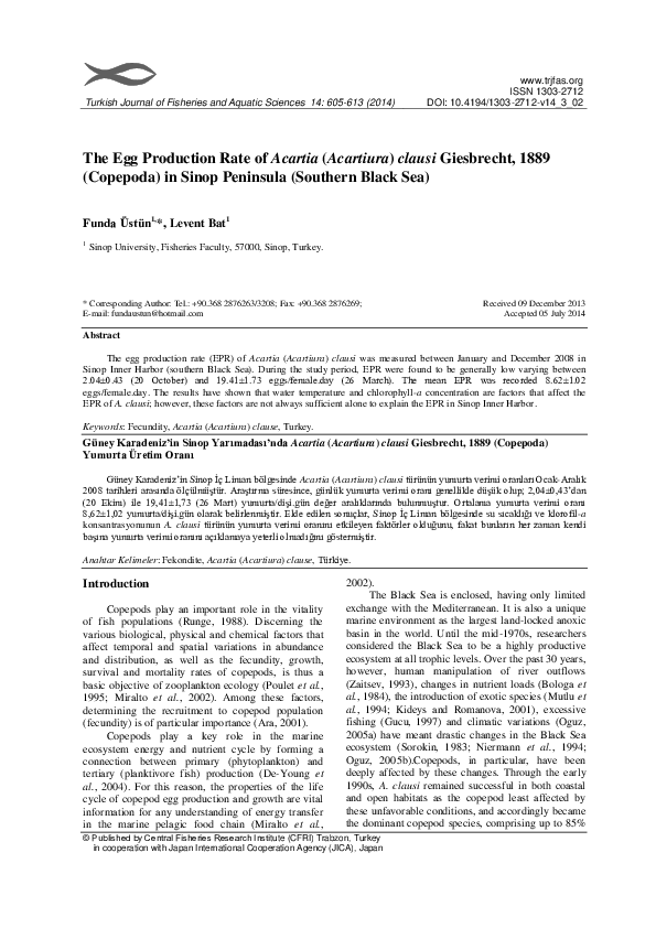 (PDF) The Egg Production Rate of Acartia (Acartiura) clausi Giesbrecht ...