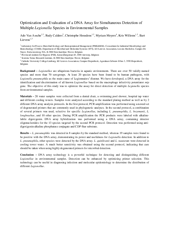 (PDF) Optimization and evaluation of a DNA array for simultaneous ...