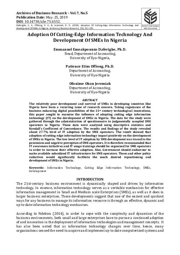 (PDF) Adoption Of Cutting-Edge Information Technology And Development ...