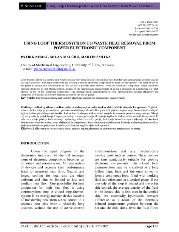 (PDF) Using Loop Thermosyphon to Waste Heat Removal from Power ...