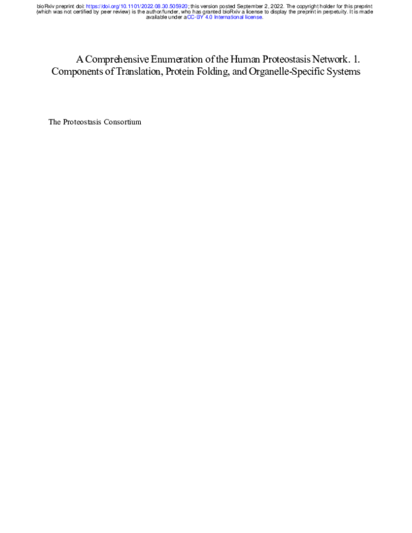 (PDF) A Comprehensive Enumeration of the Human Proteostasis Network. 1 ...