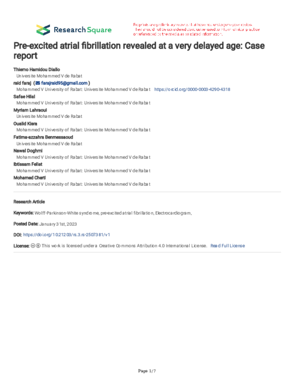 (PDF) Pre-excited atrial fibrillation revealed at a very delayed age ...