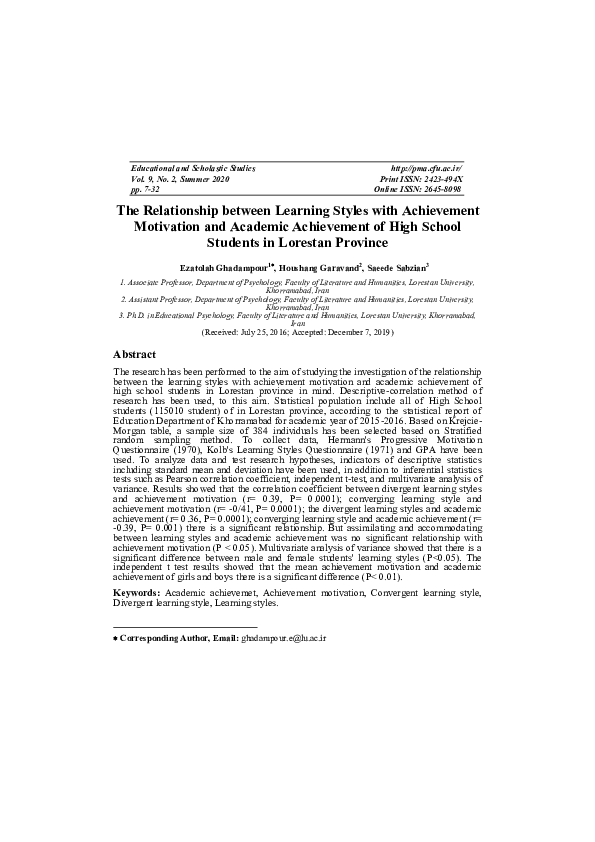 (PDF) The Relationship between Learning Styles with Achievement ...