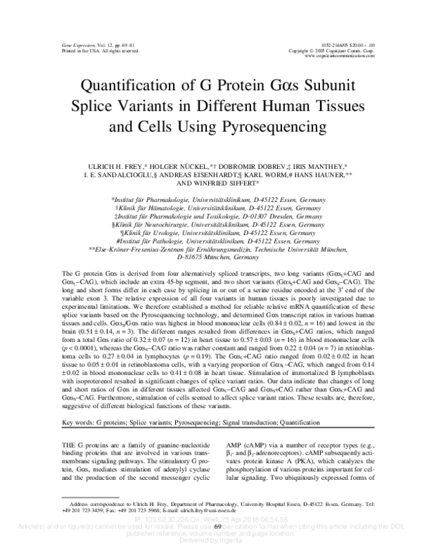 (PDF) Quantification of G Protein Gαs Subunit Splice Variants in ...