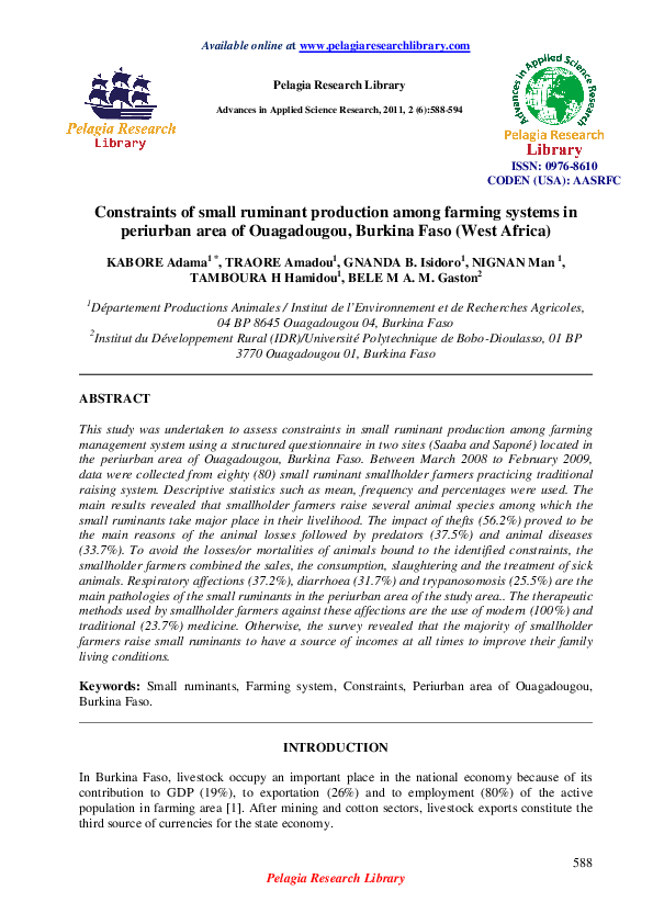 Pdf Constraints Of Small Ruminant Production Among Farming Systems In