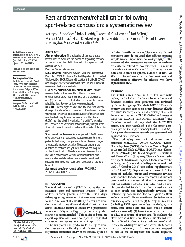 (PDF) Rest and treatment/rehabilitation following sport-related ...
