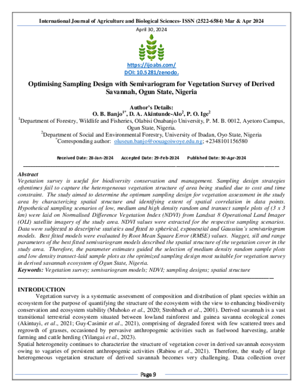 (PDF) Optimising Sampling Design with Semivariogram for Vegetation ...