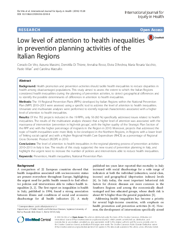 (PDF) Low level of attention to health inequalities in prevention ...