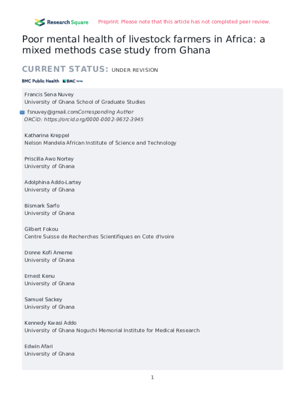 (PDF) Poor mental health of livestock farmers in Africa: a mixed ...