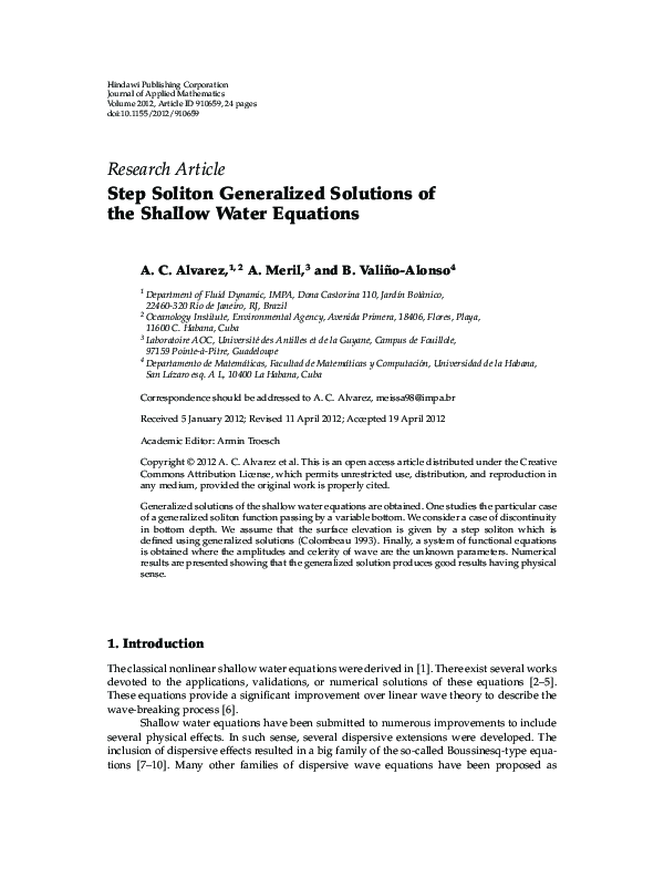 (PDF) Step Soliton Generalized Solutions of the Shallow Water Equations