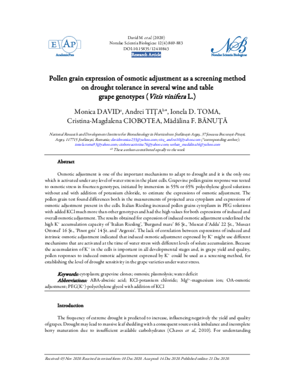 (PDF) Pollen grain expression of osmotic adjustment as a screening ...