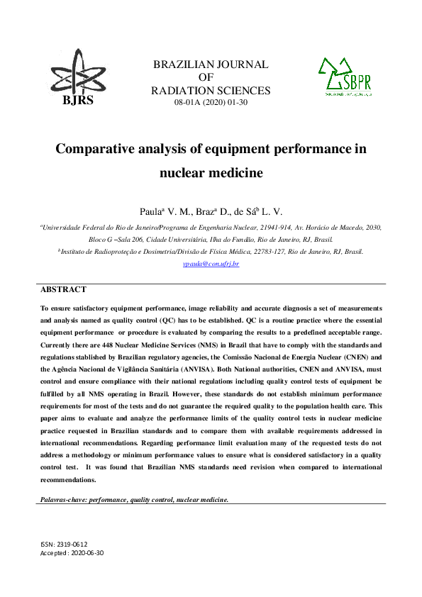 (PDF) Comparative analysis of equipment performance in nuclear medicine