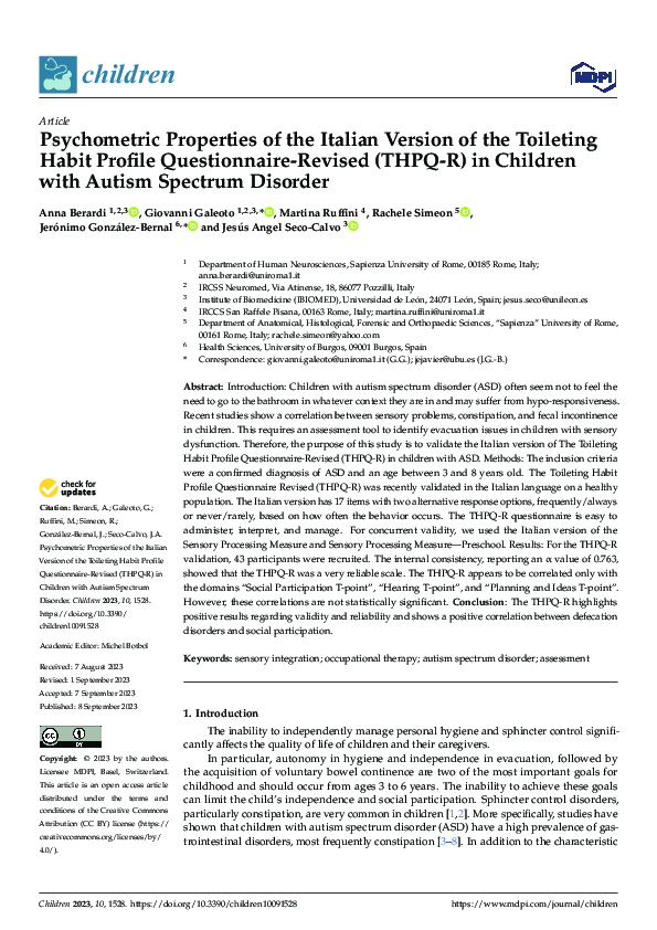 (PDF) Psychometric Properties of the Italian Version of the Toileting ...
