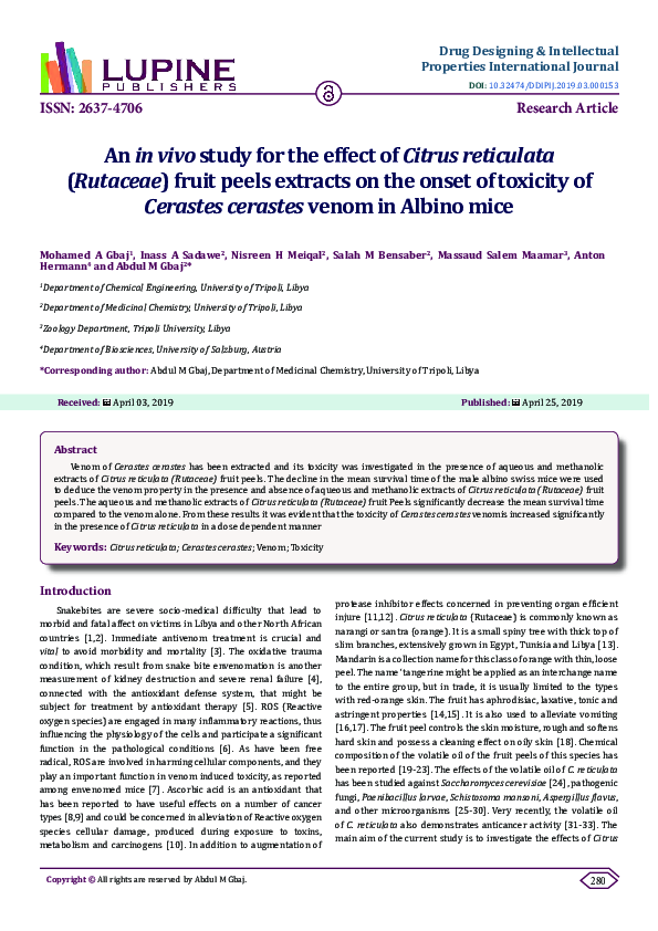 (PDF) An in vivo study for the effect of Citrus reticulata(Rutaceae ...