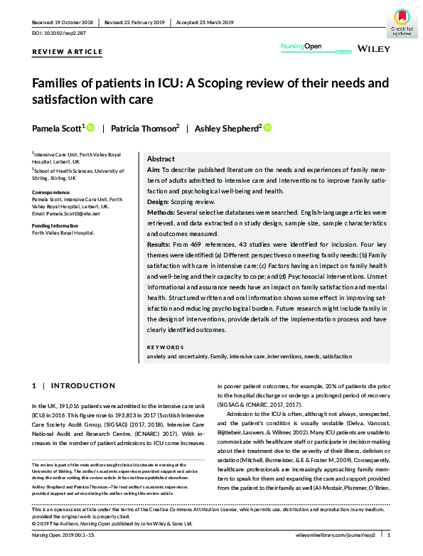 (PDF) Families of patients in ICU: A Scoping review of their needs and ...