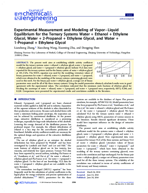 (PDF) Experimental measurement and modeling of the vapor–liquid ...