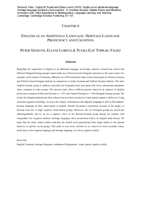 (PDF) English as an additional language: Heritage language proficiency ...