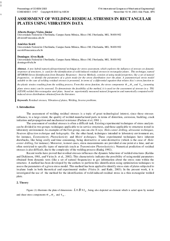 (PDF) Assessment of Welding Residual Stresses in Rectangular Plates ...