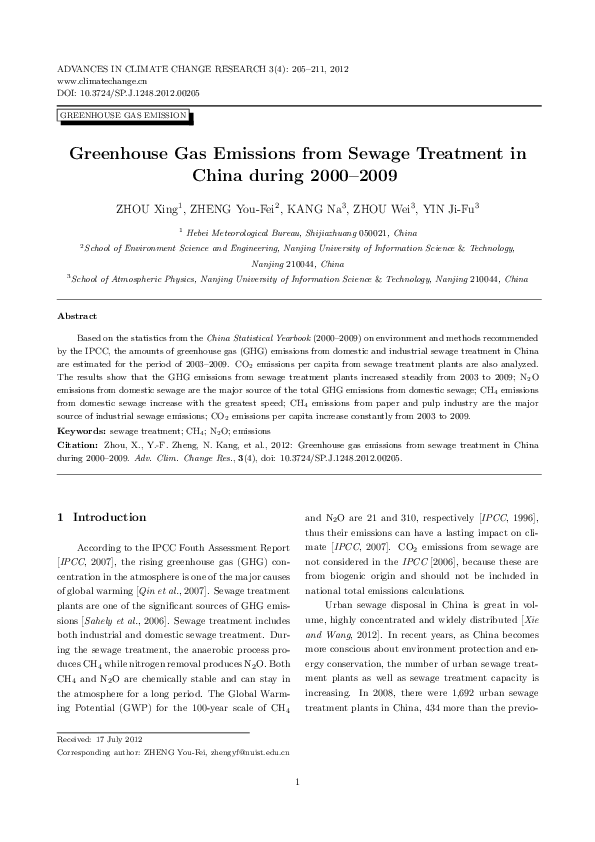 (PDF) Greenhouse Gas Emissions from Sewage Treatment Plants Based on ...
