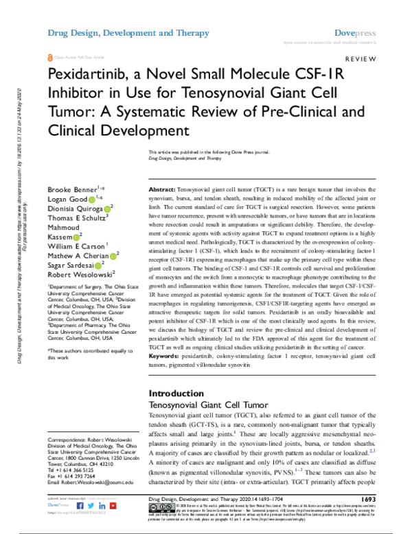 (PDF) Pexidartinib for Treating Tenosynovial Giant Cell Tumor