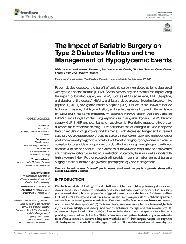 (PDF) The Impact of Bariatric Surgery on Type 2 Diabetes Mellitus and ...