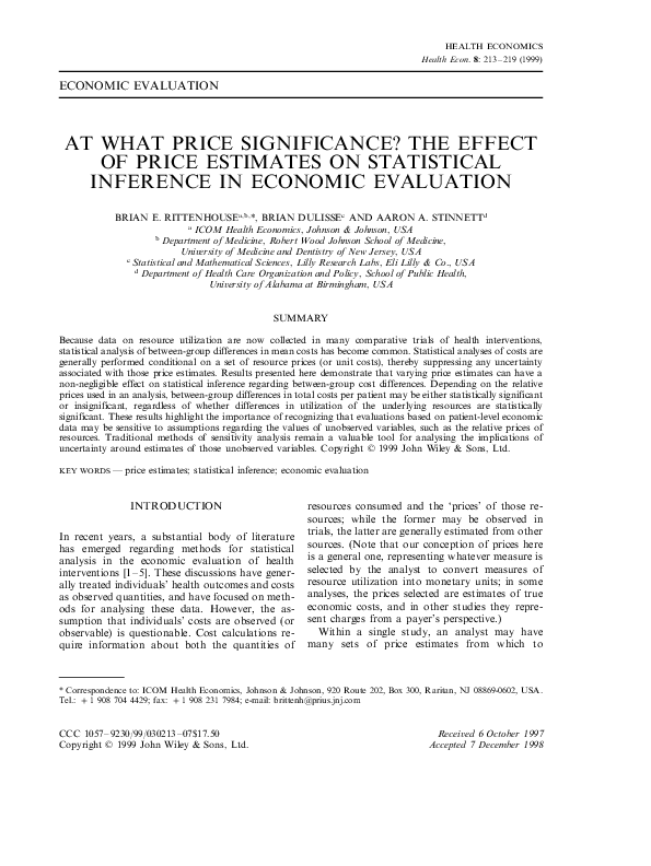 (PDF) At what price significance? The effect of price estimates on ...