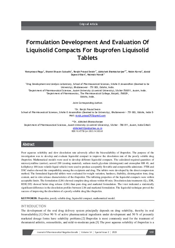 (PDF) Formulation Development And Evaluation Of Liquisolid Compacts For ...