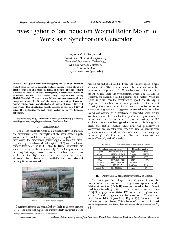 (PDF) Investigation of an Induction Wound Rotor Motor to Work as a ...