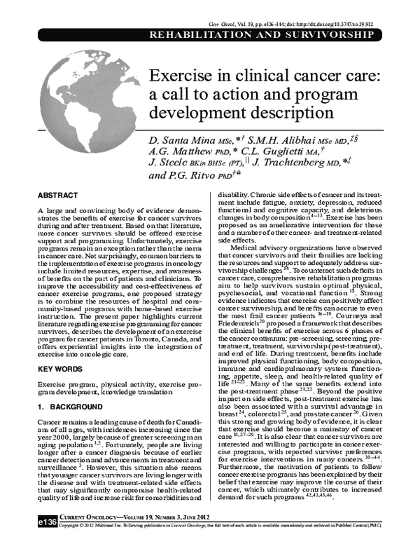 (PDF) Exercise in Clinical Cancer Care: A Call to Action and Program ...