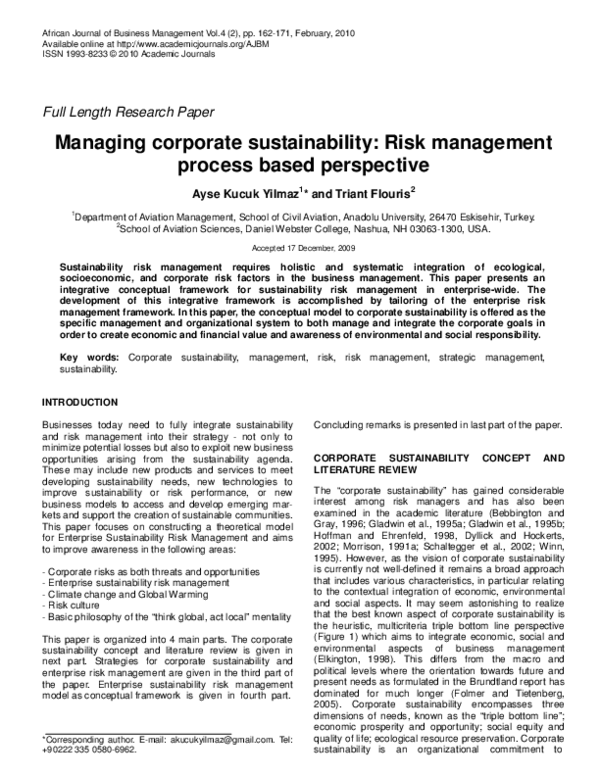 (PDF) Managing corporate sustainability: Risk management process based ...