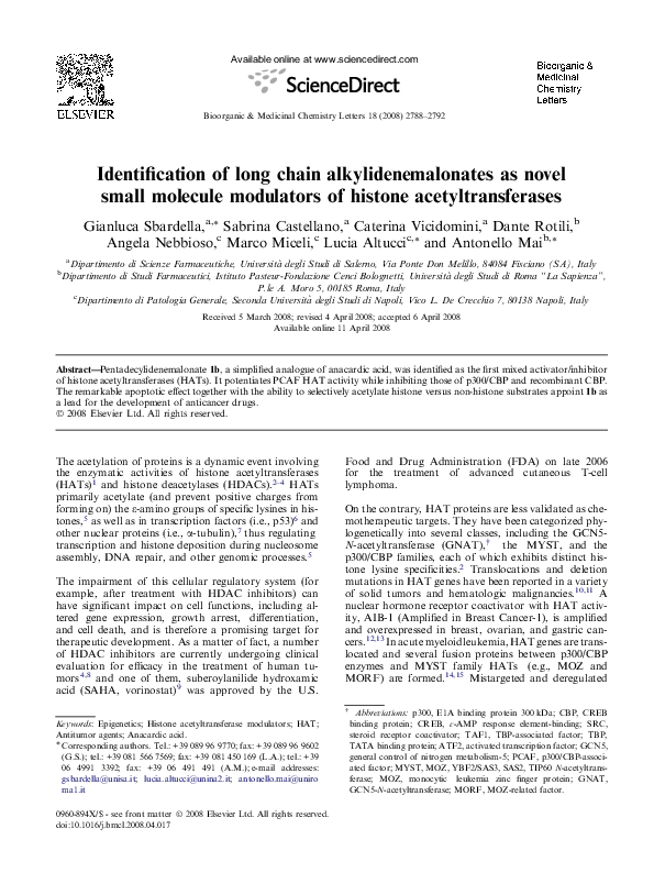 (PDF) Identification of long chain alkylidenemalonates as novel small ...