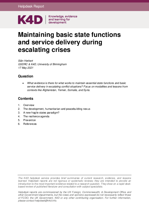 (PDF) Maintaining Basic State Functions and Service Delivery During ...