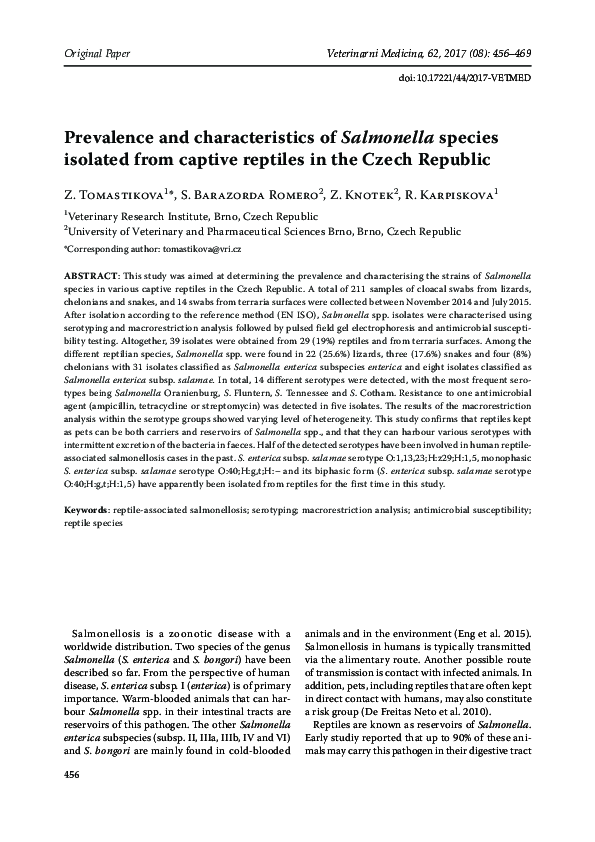 (PDF) Prevalence and characteristics of Salmonella species isolated ...